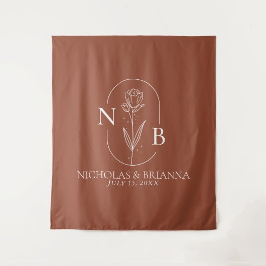 Monogram Boho Terracotta Burnt Sinaasappel Wedding Wandkleed (Voorkant)