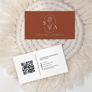 Monogram Boho Terracotta QR Code Modern Visitekaartje