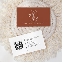 Monogram Boho Terracotta QR Code Modern Visitekaartje