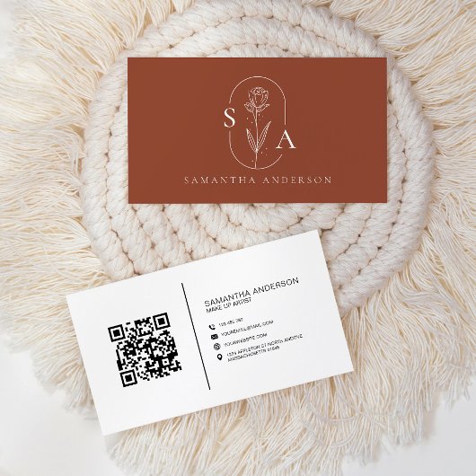 Monogram Boho Terracotta QR Code Modern Visitekaartje