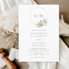 Monogram Boho Tropische Pampas Grass Wedding Invit Kaart