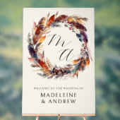 Monogram Boho veren krans bruiloft welkom Acryl Bord (Neutraal)