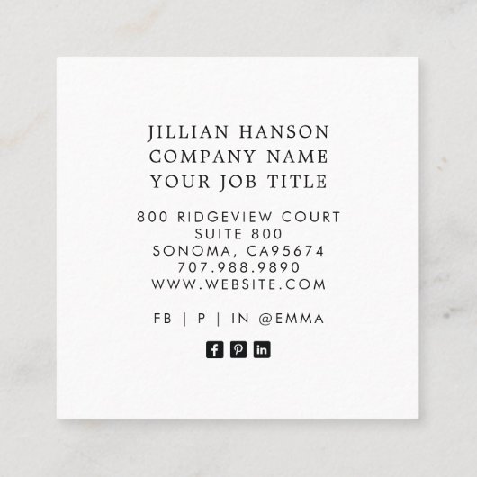 Monogram Boho-Visitekaartje Vierkante Visitekaartje (Achterkant)