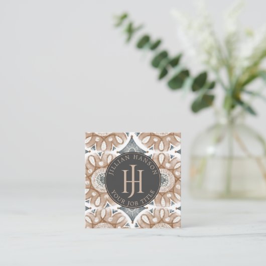 Monogram Boho-Visitekaartje Vierkante Visitekaartje (Staand voorkant)
