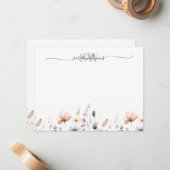 Monogram Boho Waterverf Wildflower Script naam Notitiekaartje (Voorkant / Achterkant in situ)