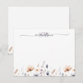 Monogram Boho Waterverf Wildflower Script naam Notitiekaartje (Voorkant / Achterkant)