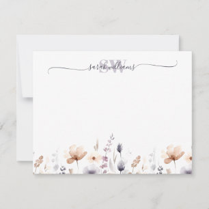 Monogram Boho Waterverf Wildflower Script naam Notitiekaartje