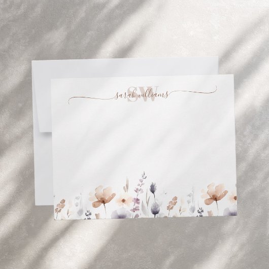 Monogram Boho Waterverf Wildflower Script naam Notitiekaartje