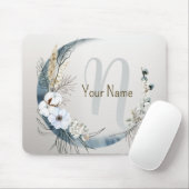 Monogram Boho White Orchid Flowers Blue Moon Muismat (Met muis)