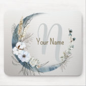 Monogram Boho White Orchid Flowers Blue Moon Muismat (Voorkant)