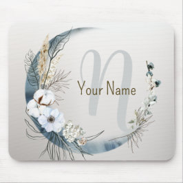 Monogram Boho White Orchid Flowers Blue Moon Muismat