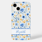 Monogram Boho Wildbloemen Blauw Geel Bloemen Case-Mate iPhone Case (Achterkant)