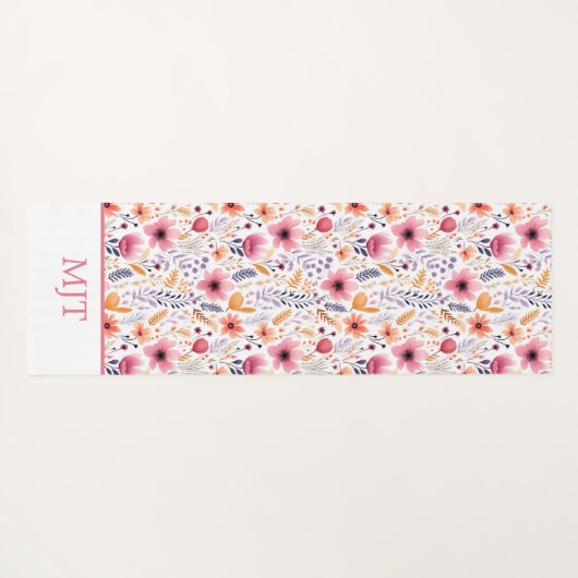 Monogram Boho Wildbloemen Roze Paarse Sinaasappel Yogamat (Achterkant (horizontaal))