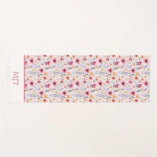 Monogram Boho Wildbloemen Roze Paarse Sinaasappel Yogamat (Voorkant (horizontaal))