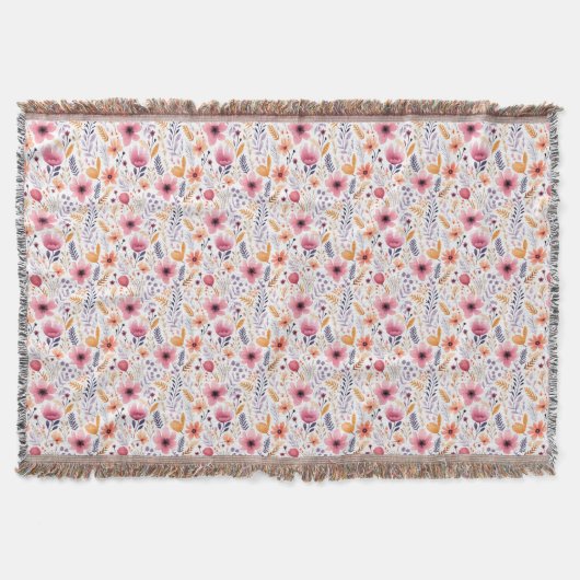 Monogram Boho Wilde Bloem Roze Oranje Paars Bloems Deken (Voorkant)