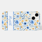 Monogram Boho Wilde Bloemen Blauw Geel Bloemig Case-Mate iPhone Case (Achterkant (horizontaal))