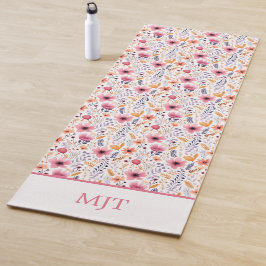 Monogram Boho Wilde Bloemen Roze Paars Oranje Beig Yogamat