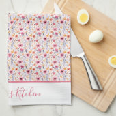 Monogram Boho Wildflower Roze Paarse Sinaasappel B Theedoek (Quarter Fold)