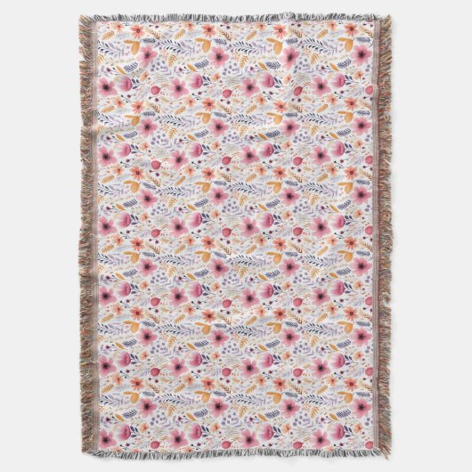 Monogram Boho Wildflower Roze Sinaasappel Paarse B Deken (Voorkant Verticaal)