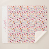 Monogram Boho Wildflower Roze Sinaasappel Paarse B Sherpa Deken (Voorkant (horizontaal))
