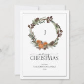 Monogram Boho Winter Citrus Wreath Merry Kerstmis Feestdagenkaart (Voorkant)