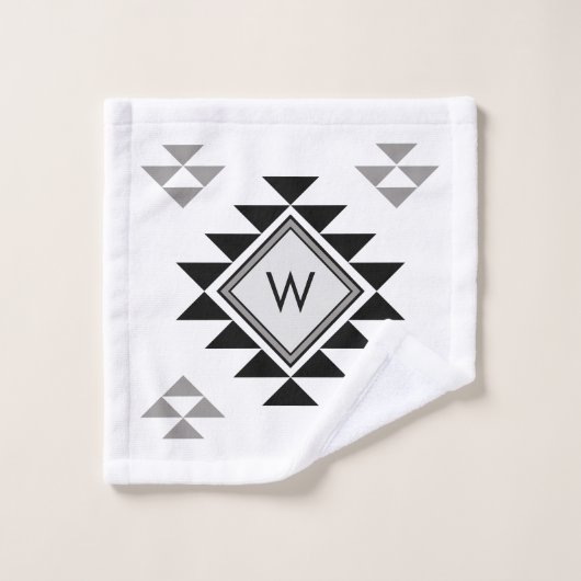 Monogram Boho Zwart wit Bad Handdoek (Wasdoekje)