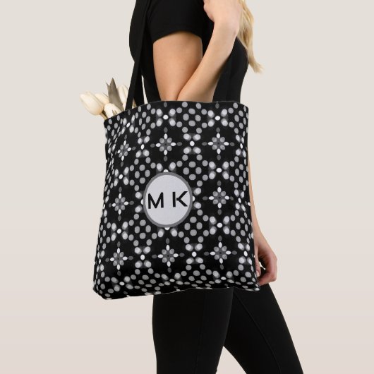 Monogram Bokeh Stippenpatroon Zwarte Tote Tas (Dichtbij)