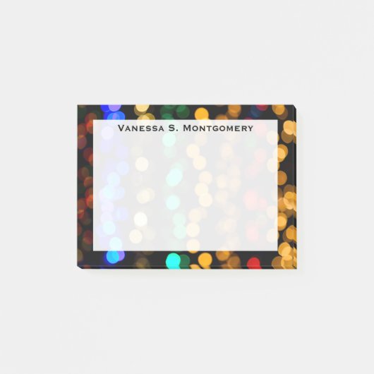 Monogram Bokheh Blauw, Groen, Rood, Goud Geometris Post-it® Notes (Voorkant)
