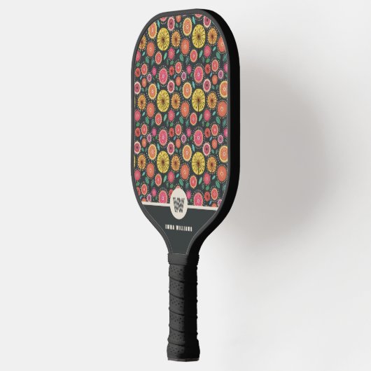 Monogram Bold Boho Chic Floral Gepersonaliseerd Pickleball Paddle (Links)
