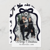 Monogram Boog Foto Kerst Platte Kaart - Zwart (Voorkant / Achterkant)