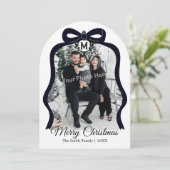 Monogram Boog Foto Kerst Platte Kaart - Zwart (Staand voorkant)