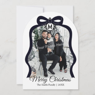 Monogram Boog Foto Kerst Platte Kaart - Zwart