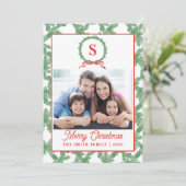 Monogram Boog Krans Kerstkaart Kaart (Staand voorkant)