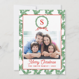 Monogram Boog Krans Kerstkaart Kaart