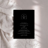 Monogram boog Moderne eenvoudige zwarte bruiloft Kaart