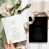 Monogram boog Moderne eenvoudige zwarte bruiloft Kaart