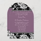 Monogram Boog Vorm Paarse  Damask Wedding Kaart (Voorkant / Achterkant)