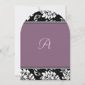 Monogram Boog Vorm Paarse Damask Wedding Kaart (Achterkant)