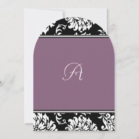Monogram Boog Vorm Paarse  Damask Wedding Kaart (Achterkant)