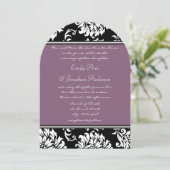Monogram Boog Vorm Paarse Damask Wedding Kaart (Staand voorkant)