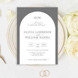 Monogram Boog Zilver Grijs Huwelijksuitnodiging Kaart