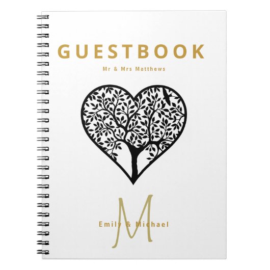 Monogram Boom van het Leven Wedding Guest Book Gol Notitieboek (Voorkant)