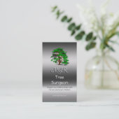 Monogram, boomchirurg, metallisch effect visitekaartje (Staand voorkant)