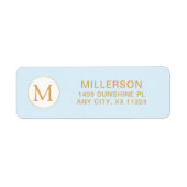 Monogram bord blauw en goud retouradres etiket (Voorkant)
