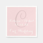 Monogram Bord Roze Classic Trouwpapier Servetten (Voorkant)