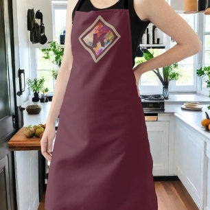 Monogram bordeaux beige rode waterverf tuinkunst schort