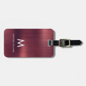 Monogram bordeaux faux geborsteld metallic staal bagagelabel (Voorkant horizontaal)