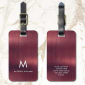 Monogram bordeaux faux geborsteld metallic staal bagagelabel
