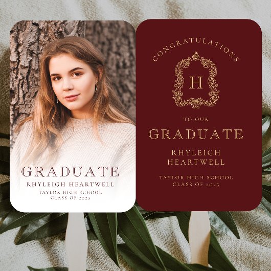 Monogram Bordeaux Goud Foto Afstuderen Handwaaier
