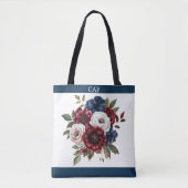 Monogram bordeaux marine blauw wit bloemboeket tote bag (Voorkant)